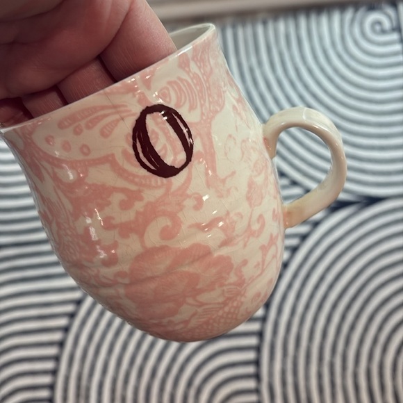 ANTHROPOLOGIE Homegrown Green Floral Initial O Monogram Coffee Mug Tea Cup - Picture 3 of 7